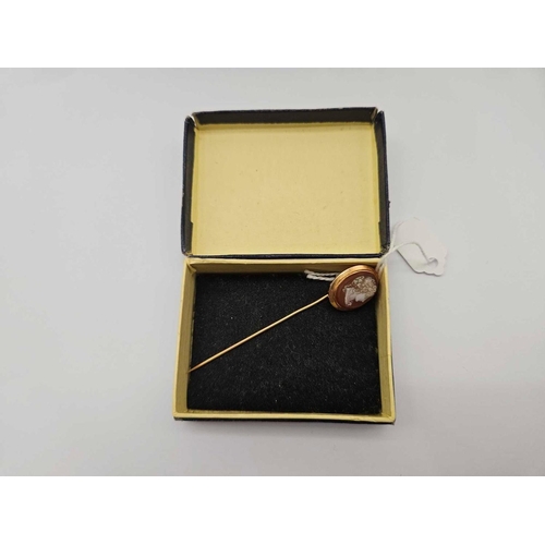33 - A 19th century cameo stick pin 18ct gold 3.3 gms boxed
