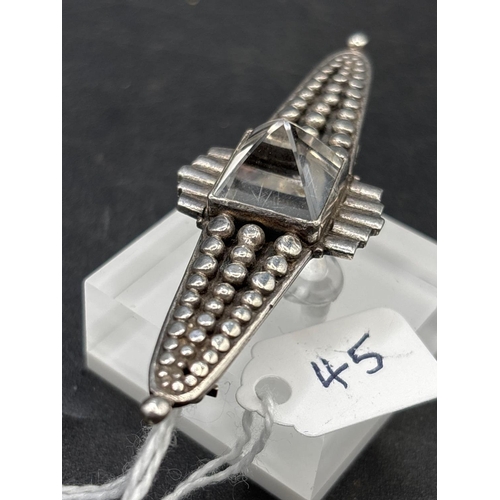 45 - Antique Large silver brooch set with a central rock crystal