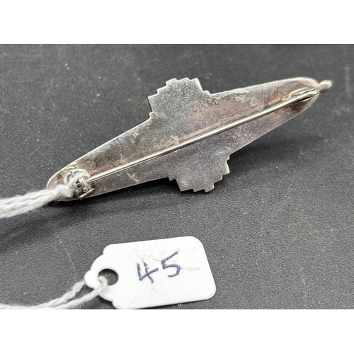 45 - Antique Large silver brooch set with a central rock crystal