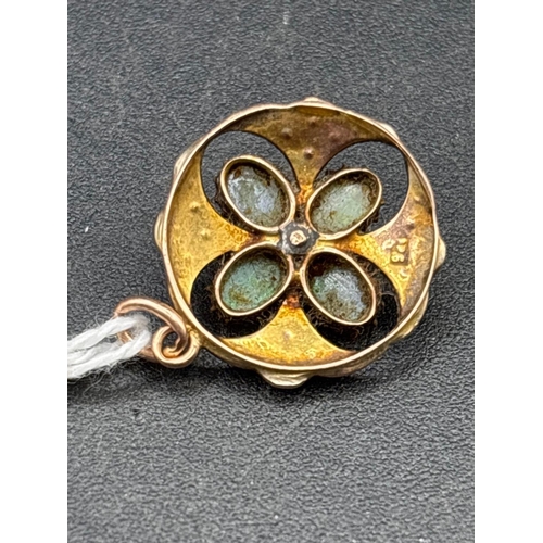 46 - Antique Edwardian gold pendant set with pearls, opals and a central garnet, marked 9ct