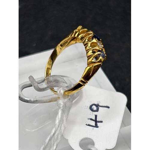 49 - Antique 18ct sapphire and diamond 5 stone gypsy ring, hallmarked Birmingham 1916, Size I