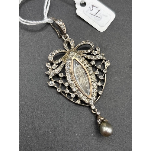 51 - A VICTORIAN SILVER AND PASTE PENDANT SET WITH HAND PAINTED MINIATURE PORTRAIT OF A LADY BOXED
