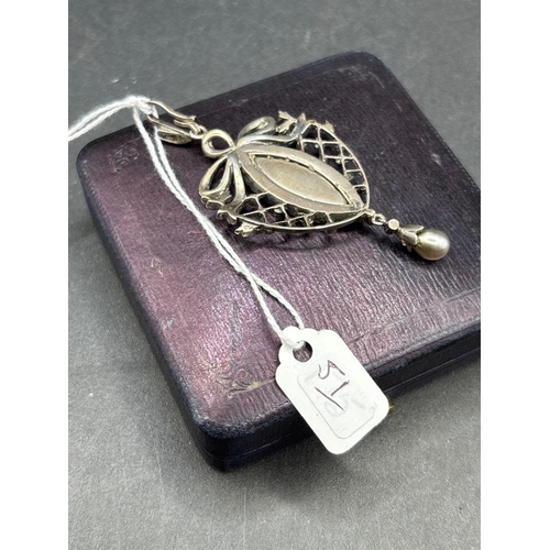 51 - A VICTORIAN SILVER AND PASTE PENDANT SET WITH HAND PAINTED MINIATURE PORTRAIT OF A LADY BOXED