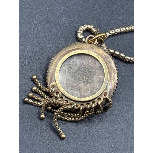 59 - A VICTORIAN ENAMEL DIAMOND AND PEARL TASSEL PENDANT WITH LOCKET BACK ON SNAKE LINK CHAIN 18 INCH ALL... 
