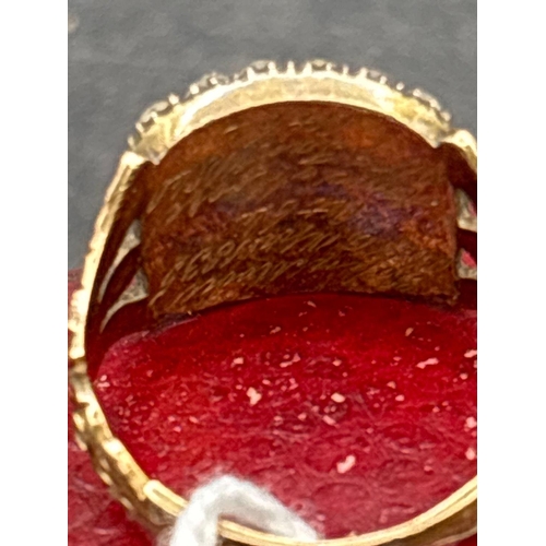 60 - A GEORGIAN GOLD ENAMEL AND PEARL MEMORIAL RING DEDICATED TO JOHN AND ANN MOORE DIED 1835 AND 40 SIZE... 