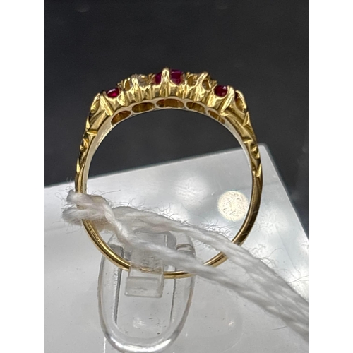 25 - Antique Edwardian Ruby and diamond 18ct 5 stone ring, size M, 2.8g