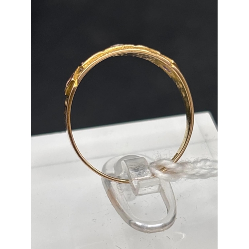 54 - A Victorian gypsy set ruby sapphire and diamond ring inscribed June 1888 15ct gold size O 2.2 gms