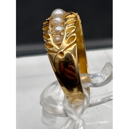 57 - A VICTORIAN PEARL RING 18CT GOLD SIZE O 3.2 GMS