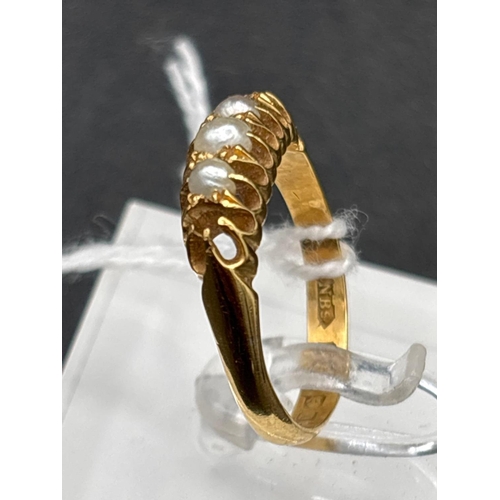 6 - A Victorian pearl ring 2 stones missing 18ct size R 4.2g