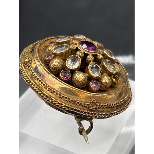 7 - A Victorian Ruby & Stone Set Brooch AF 14.7g