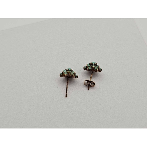 90 - A turquoise cluster ear-rings 9ct 1.9g