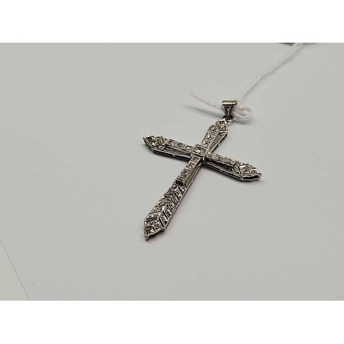 93 - A WHITE GOLD DIAMOND CROSS 14CT 7.9G 5.5CM LENGTH
