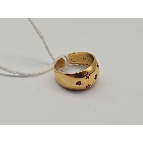 97 - A RUBY SET GYPSY STYLE RING 18CT 5.4G