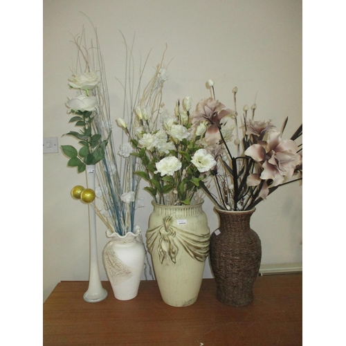 1 - FOUR LARGE VASES & FLORAL DECORATIONS
