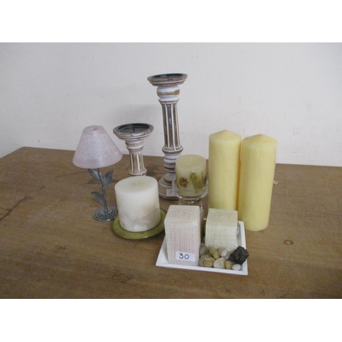 30 - CANDLESTICKS, CANDLES, ETC