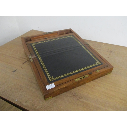 32 - A BRASS BOUND WALNUT WRITING BOX