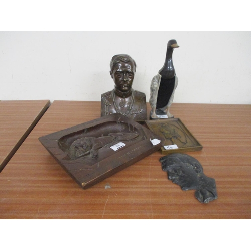 46 - A BUST, A CARVED PLAQUE & OTHER ITEMS (5)