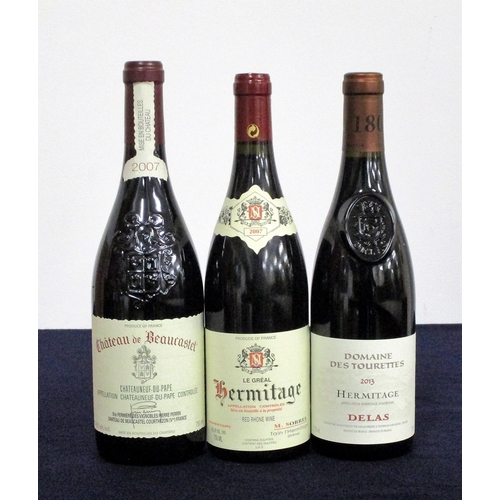 163 - 1 bt Châteauneuf du Pape 2007 Ch.  de Beaucastel i.n 1 bt Hermitage Le Grèal 2007 M Sorrel hf/i.n 1 ... 