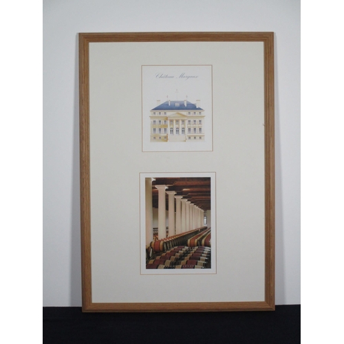 529 - A Coloured Print of Château Margaux and Cellar framed under glass in a modern wooden frame (size 460... 