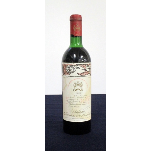 901 - V 1 bt Ch. Mouton Rothschild 1966 Pauillac, 1er Cru Classé  us/ts, vsl stl, vsl foil damage, Alechin... 