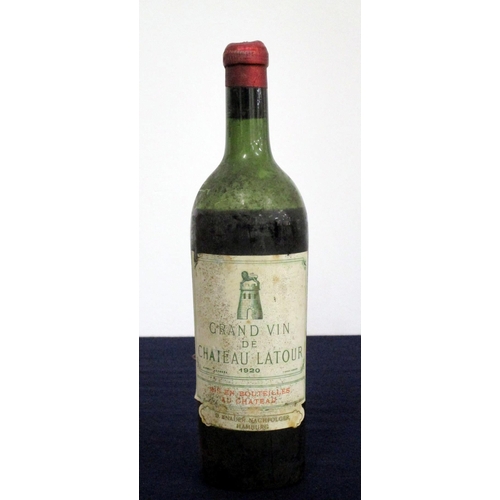 913 - 1 bt Ch. Latour 1920 Pauillac, 1er Cru Classé bls, D. Knauer slip label, aged label, vsl bs