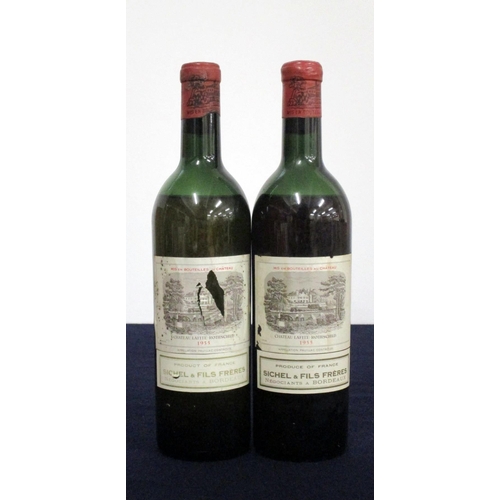 916 - 2 bts Ch. Lafite-Rothschild 1955 Pauillac, 1er Cru Classé, ls/lms, Sichel slip labels, sl torn/vsl d... 