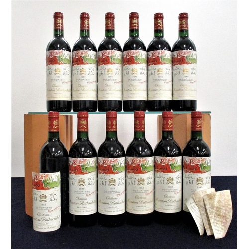 964 - 12 bts Ch. Mouton Rothschild 1989  Pauillac, 1er Cru Classé i.n, Georg Baselitz  label, sl loose lab... 