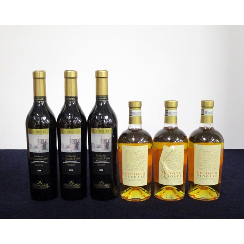 109 - 3 50-cl bts Moncaro Tordiruta Verdicchio dei Castelli di Jesi Passito 2008 3 50-cl bts 'R' Recioto d... 