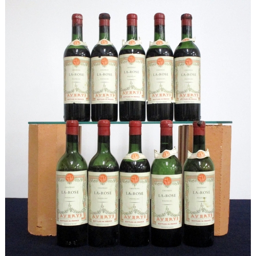 498 - 10 bts Ch. La-Rose 1961  Pauillac Averys  (French bottled) 2 lms, 4ls, 1 bls, 3 ullaged (bls), 2 mis... 