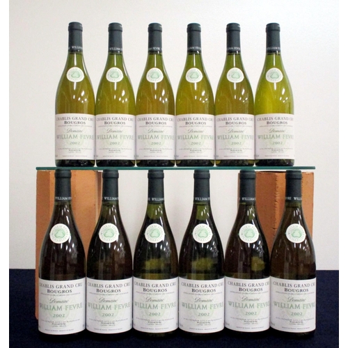 598 - 12 bts Chablis Grand Cru Bougros 2002 owc Dom William Fêvre 1 hf/i.n, 11 i.n