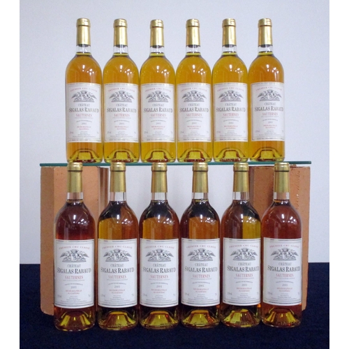 663 - 12 bts Ch. Sigalas Rabaud 2001 owc Bommes (Sauternes) 1er Cru Classé  i.n