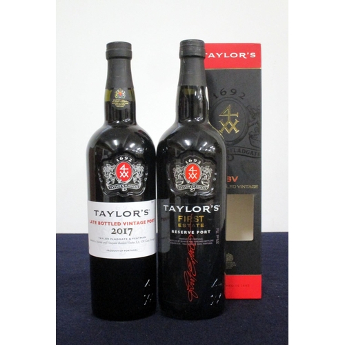 698 - 1 bt Taylors 2017 LBV Port  oc handwriting on label 1 bt Taylors First Estate Reserve Port NV Above ... 