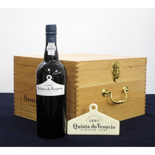 844 - 6 bts Quinta do  Vesuvio 1997 Vintage Port owc polished wood with Ceramic Bin Label