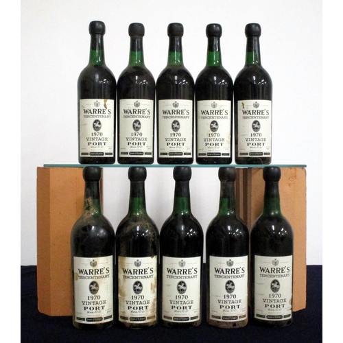 95 - 10 bts Warres Tercentenary 1970 Vintage Port Grant's of St James shipping label, vts or better, sl b... 