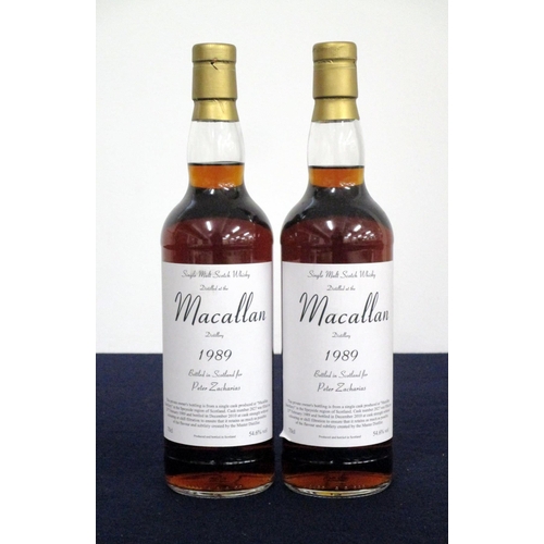 209 - 2 bts Macallan 1989 Single Malt Scotch Whisky 1989 bottled 2010 at cask strength 54.6% Private Owner... 