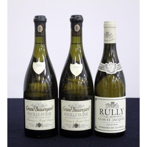 158 - 2 bts Pouilly-Fuissé Grand Beauregard 2014 Hommage á Joseph Burrier OT 1 bt Rully Clos St Jacques 1e... 