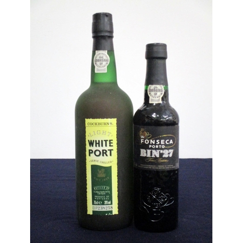 216 - 1 bt Cockburns Light White Port 1 hf bt Fonseca Bin N° 27 Finest Reserve Port Above one bottle and o... 