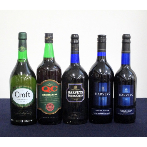 238 - 1 litre bt Croft Original Sherry 1 litre bt QC Medium Sherry 2 litre bts  Harveys Bristol Cream Blue... 