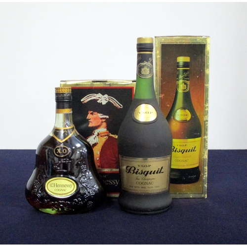 274 - 1 24 fl oz bt Hennessy XO Cognac 70° proof oc OT 1 litre bt Bisquit V.S.O.P. Fine Champagne Cognac o... 