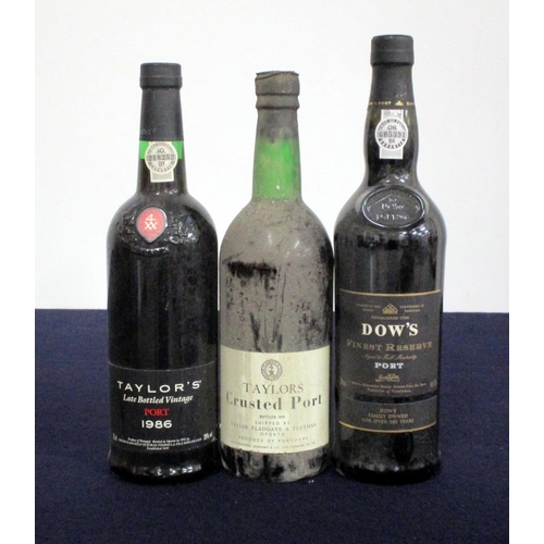 282 - 1 bt Taylors LBV Port 1986 bottled 1992 sl bs 1 bt Taylors Crusted Port NV bottled 1974 bs, base of ... 