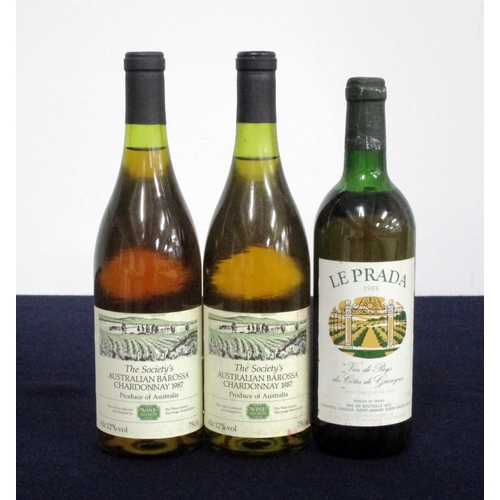 312 - 2 bts The Society's Australian Barossa Chardonnay 1987 vts, ts, sl bs/sl stl 1 bt Le Prada V de P de... 