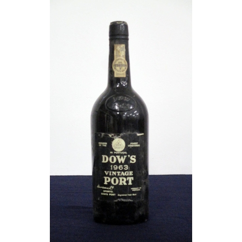 322 - 1 bt Dows 1963 Vintage Port ms/us vsl torn label