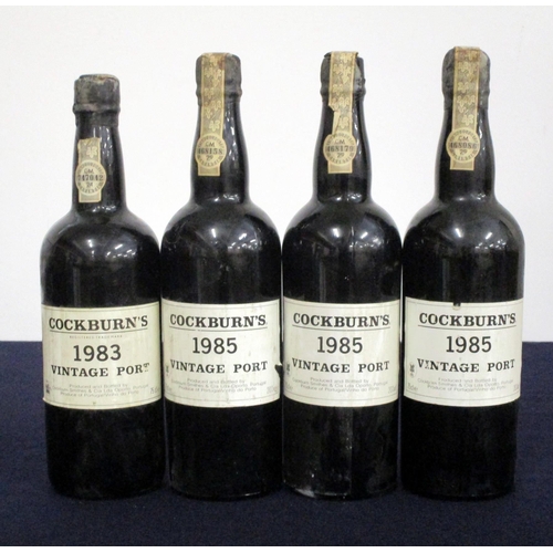 327 - 1 bt Cockburn 1983 Vintage Port i.n, vsl bs, sl chipped wax 3 bts Cockburns 1985 Vintage Port vsl bs... 