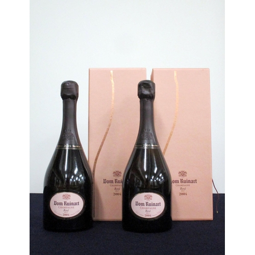 332 - 2 bts Dom Ruinart Brut Rosé Champagne 2004 oc individual presentation cases