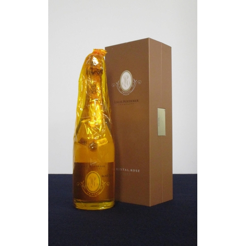 334 - 1 bt Louis Roederer Cristal Rosé Champagne 2013 oc - in presentation case, cellophane wrapped