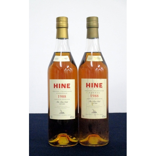 336 - 2 70-cl bts Hine Grande Champagne Cognac 1988 landed 1990, bottled 2006, 1 sl stl