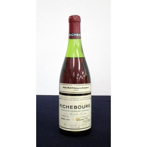 372 - 1 bt Richebourg DRC 1977 Bottle N° 001376, ls/lms, vsl stl, John Holt Vintners Ltd. slip label, pale... 