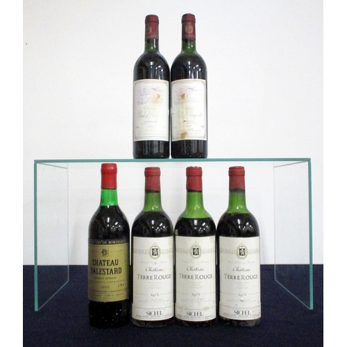 410 - 1 bt Ch. Balestard Bordeaux Superior  1975 i.n, sl bs 3 bts Ch. Terre Rouge Grand Vin de Médoc 1975 ... 