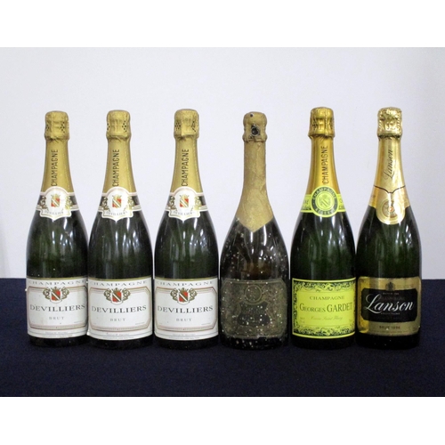 442 - 3 bts Devilliers Brut Champagne NV bs 1 bt Noble Cuvée de Lanson Champagne NV, bs 1 bt Georges Garde... 