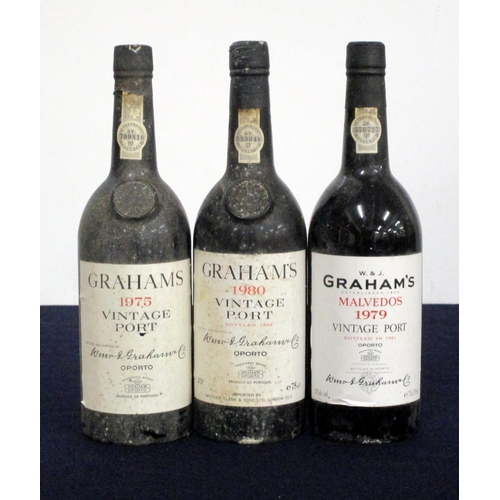 458 - 1 bt Grahams 1975 Vintage Port, bs 1 bt Grahams 1980 Vintage Port, bs, torn rear label 1 bt Grahams ... 